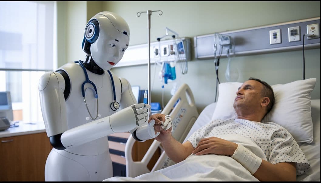 AI-powered robotic care assisting a patient